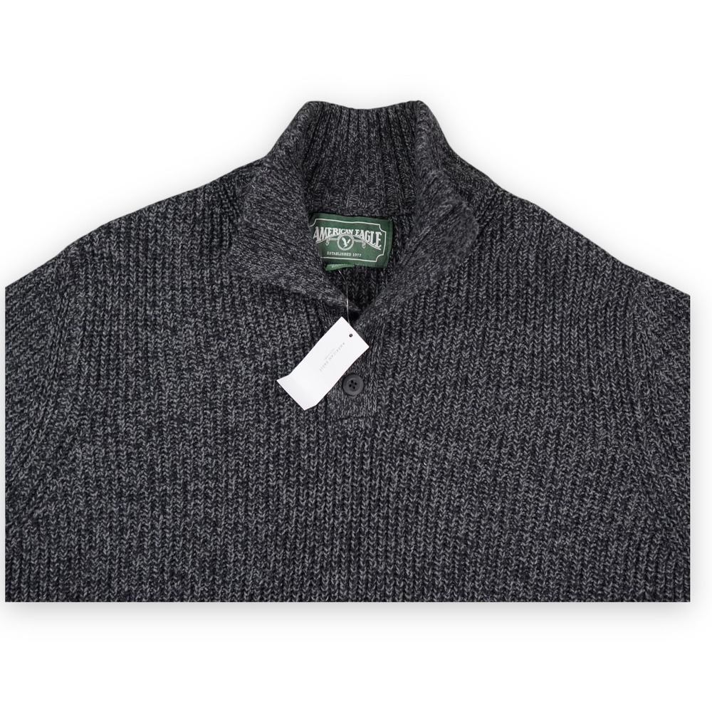 American Eagle Sweater Mens Large Gray Shawl Collar Button Pullover Knit NWT